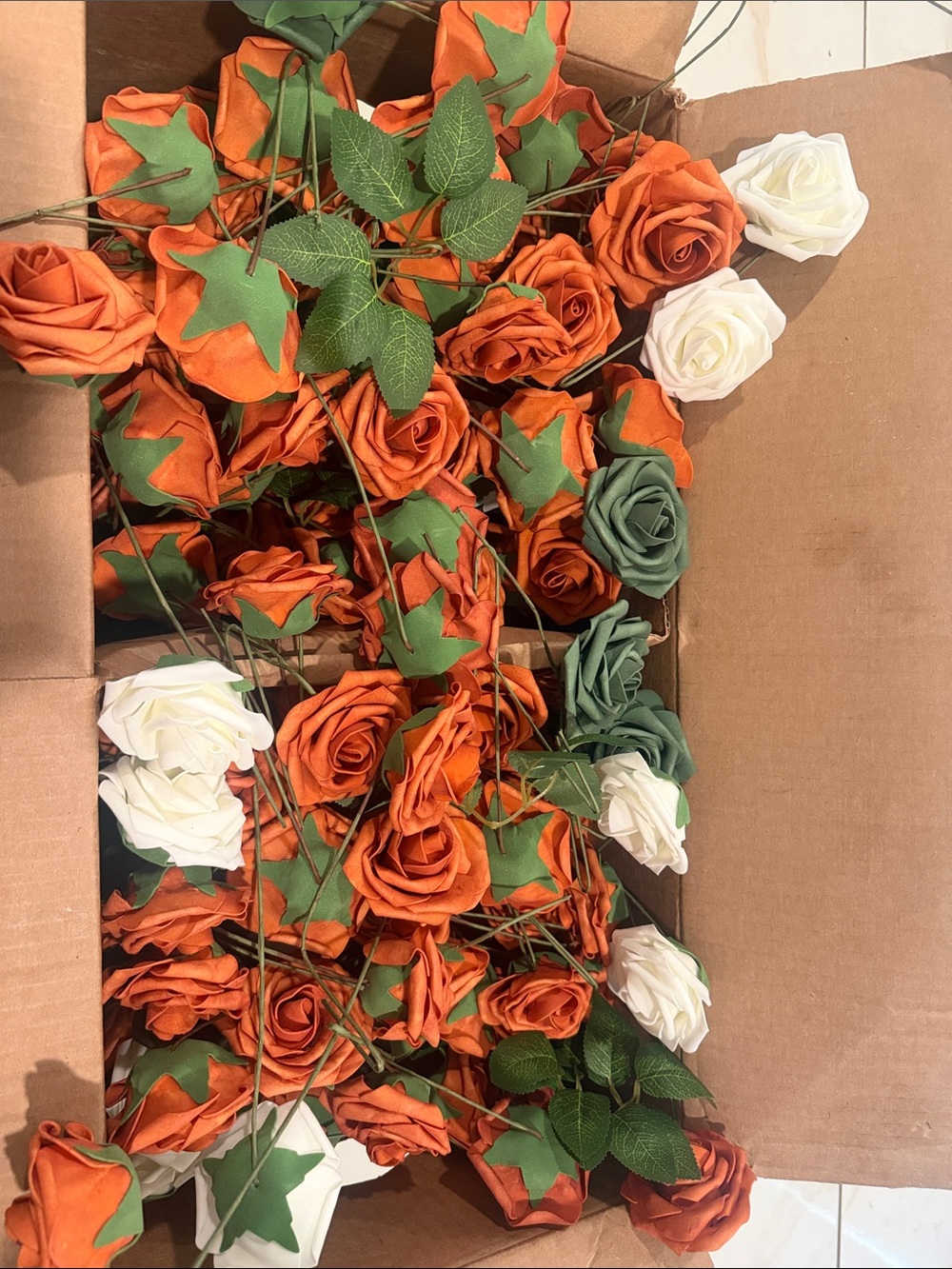 Home Holiday Artificial Rose Bundle - Orange, Green & White